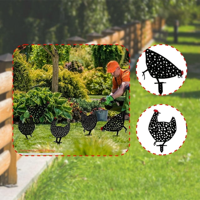 5 estacas para jardín de gallinas, estacas de césped, adornos acrílicos de animales, decoración artística 2D para jardín, decoración para patio