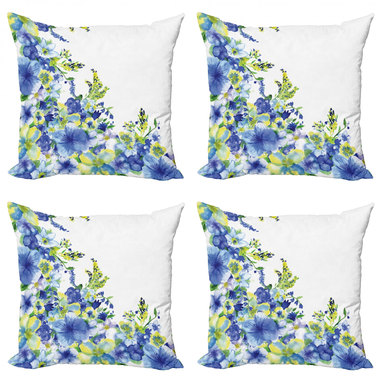 Decorative Square Accent Pillow Case Ambesonne Watercolor Flower Throw Pillow Cushion Cover Blue Yellow Motley Floret Motifs with Splash Anemone Iris Revival of Nature Theme 18 X 18