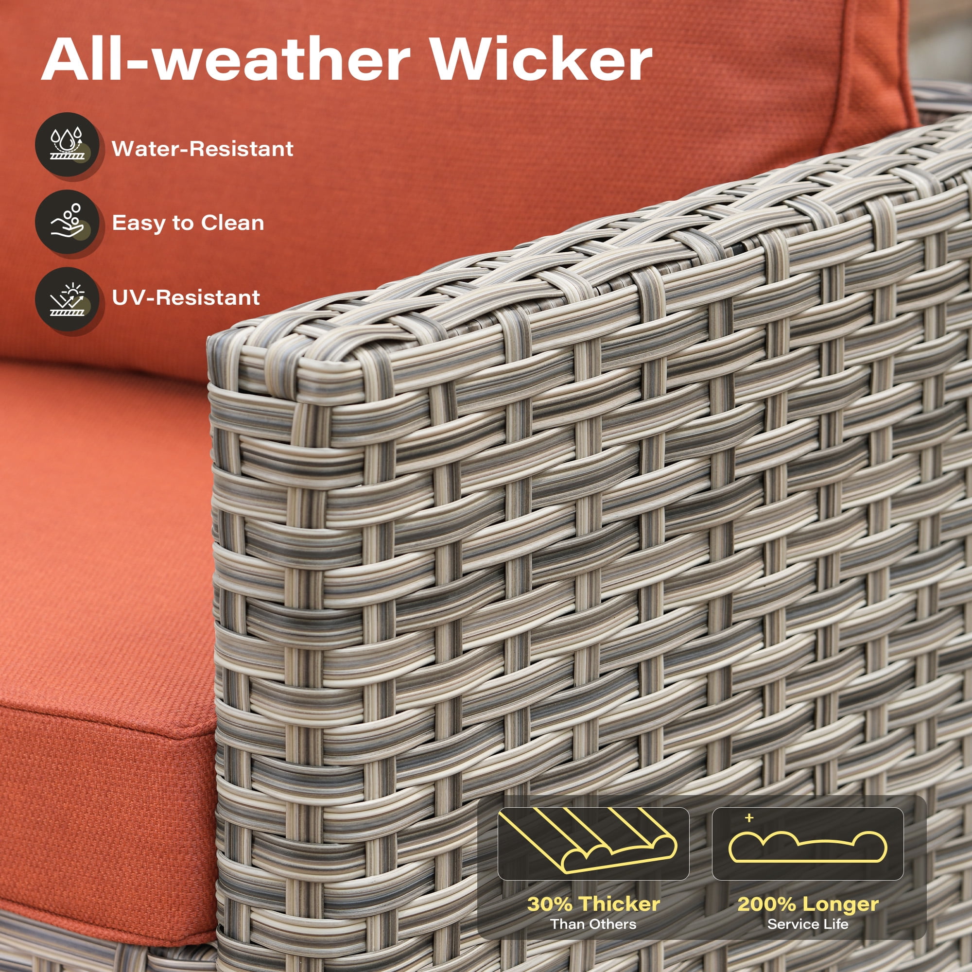 Toject 11 Pieces Patio Furniture Set All Weather Wicker Outdoor Conversation Set with 54" Fire Pit Outside Furniture Patio Sofa with Swivel Chairs & Solar Table, Coarse Orange Red