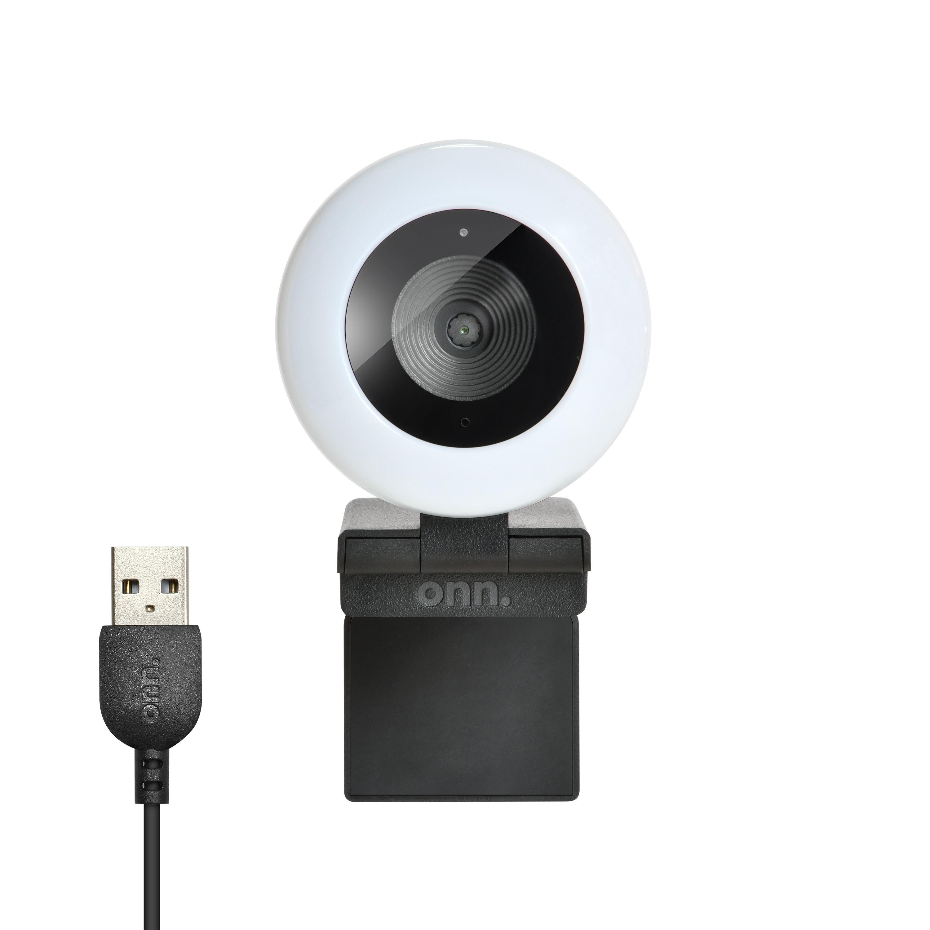 onn. Webcam with Ring Light w/3 LED Levels, Autofocus, Built-in Microphone, White & Black - image 4 of 7