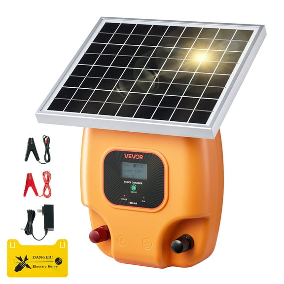 VEVOR Solar Fence Charger, 0.6J 8 kV Solar Powered Fence Charger, 1.86 Miles Range, Electric Fence Energizer Kit, Keep Out Predators, 4-5 Days Runtime, for Livestock, Poultry, Garden Protection
