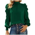 thumbnail image 2 of Spring Tops for Women Womens Tops under $10 Fall Clothes New Trendy Women's Round-Neck Long Sleeve Solid Casual T- Shirt Blouse Tops Green S, 2 of 6