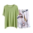 thumbnail image 1 of Conjunto de Pantalones Cortos de Mujer Color Sólido Cuello Redondo Manga Corta, Top Y Pantalones Cortos para el Uso Diario, Casual Y Fiesta, 1 of 3