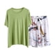 thumbnail image 1 of Conjunto de Pantalones Cortos de Mujer Color Sólido Cuello Redondo Manga Corta, Top Y Pantalones Cortos para el Uso Diario, Casual Y Fiesta, 1 of 3