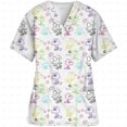 thumbnail image 3 of Ropa de mujer Estampado de dibujos animados de Snoopy Cuello en V Ropa de trabajo para mujer Tops Manga corta Con bolsillos Uniforme médico de enfermería, 3 of 5