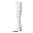 thumbnail image 7 of Womens Thigh High Boots Slouchy Leather Pointed Toe High Block Heel Pull on Fall Winter Dress Tall Boots White Size 9, 7 of 7