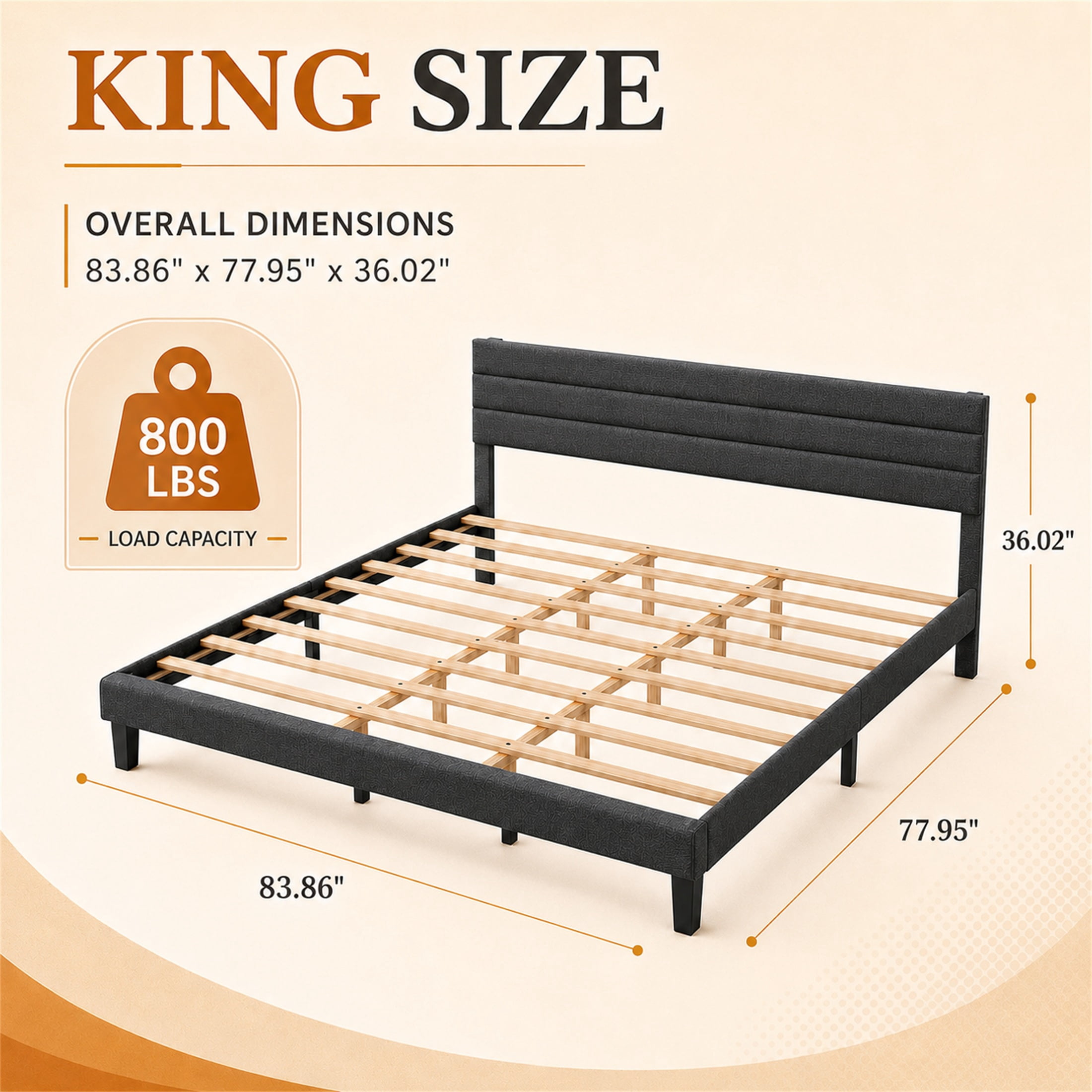 SESSLIFE King Size Bed Frame with Adjustable Upholstered Headboard, Linen Upholstered Platform Bed Frame King, Noise Free, No Box Spring Needed, Gray