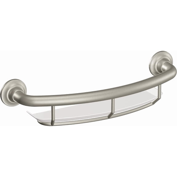 Moen LR2356DBN Bathroom Safety 16-Inch Screw-in Curved Bathroom Grab Bar with Built-in Shelf, Brushed Nickel