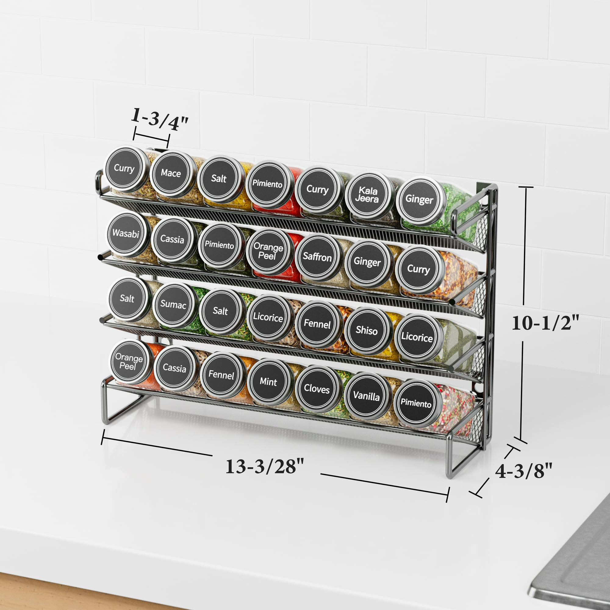 SpaceAid Spice Rack Organizer with 28 Jars, 4.33"D x 13.33"W x 10.5"H, Black