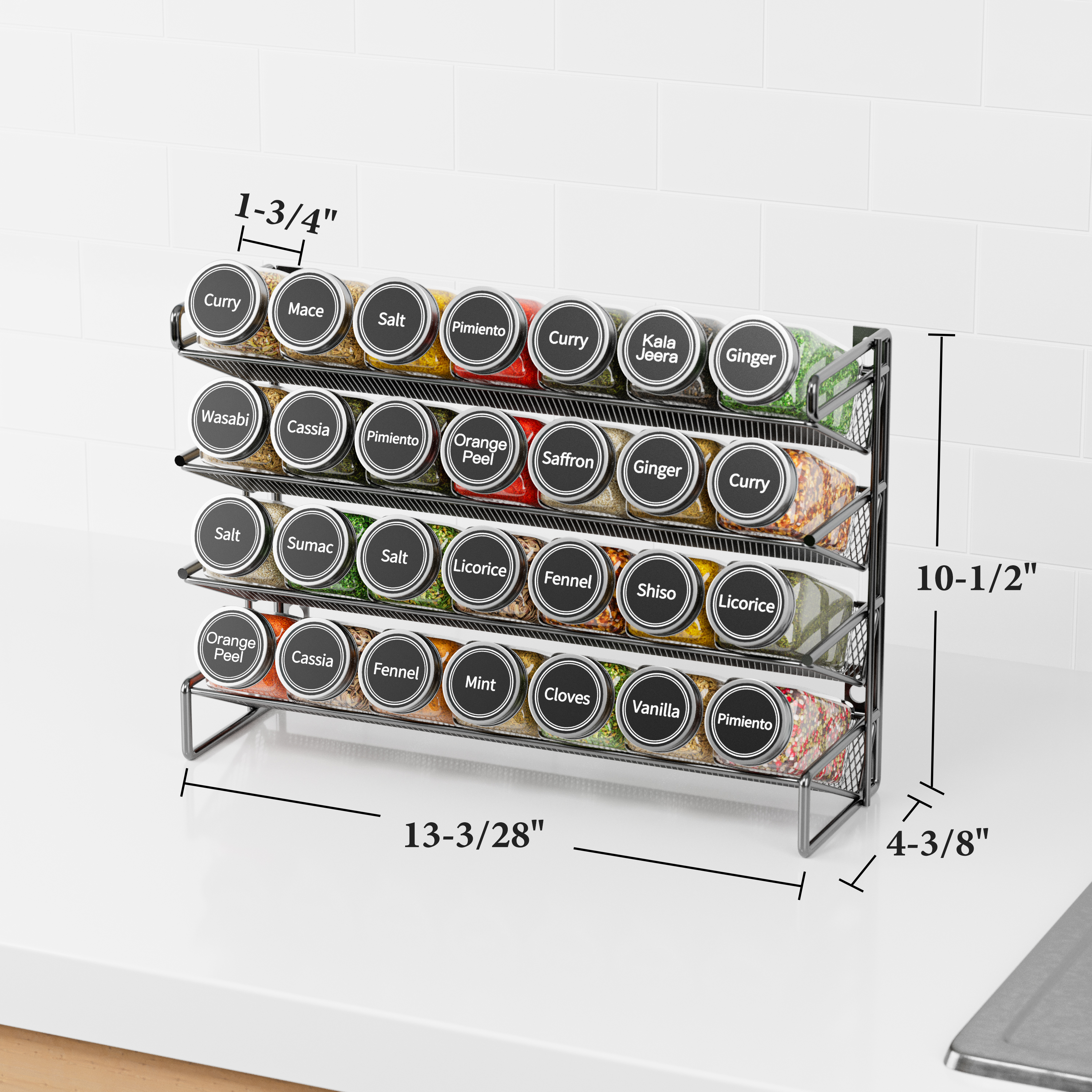 SpaceAid Spice Rack Organizer with 28 Glass Jars, Black photo 4