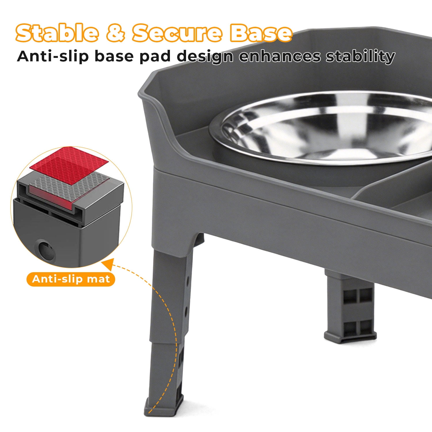 Adjustable Elevated Dog Bowls with Stand, 4 Height Settings, Double Stainless Steel Bowls with Raised Splash Guard, Feeding Station with Licking Tray