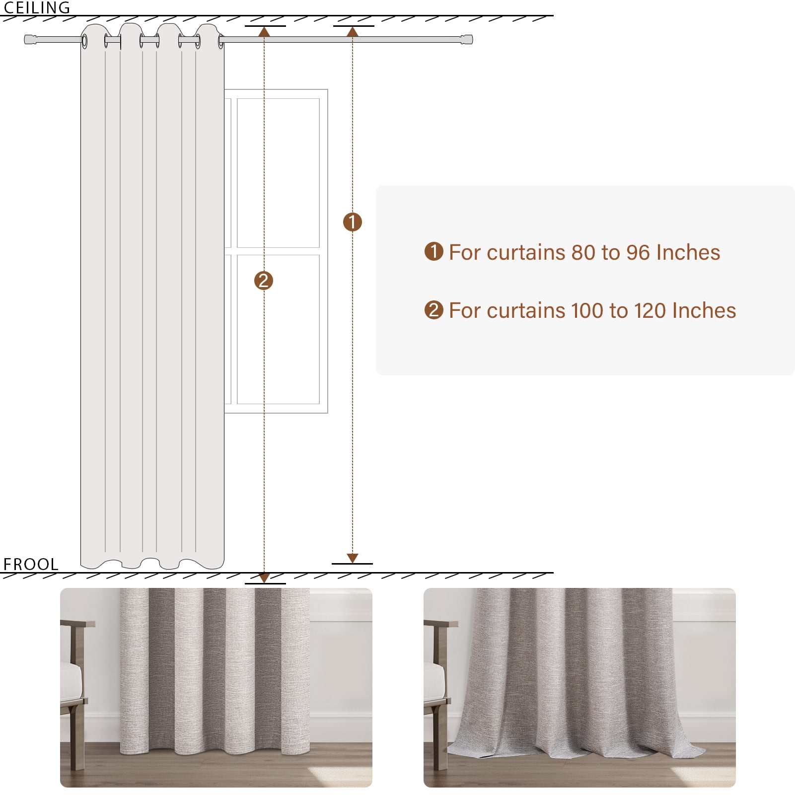 Top Finel Grommet Top Blackout Curtains, Linen, 52" x 90", 2 Panels