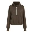 thumbnail image 4 of Ccpelsie Half Zip Sweatshirt Women Oversized Fleece Pullover Zipped Cute Sweatshirts with Pockets(Coffee,XL), 4 of 6