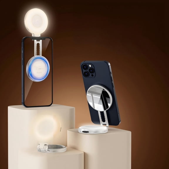 VIPQV Magnetic Selfie Light, Phone Light Compatible with iPhone, CRI95 360° LED Selfie Ring Fill Light with Mirror for Selfies/Photography/TikTok/Zoom Calls/Video Conference