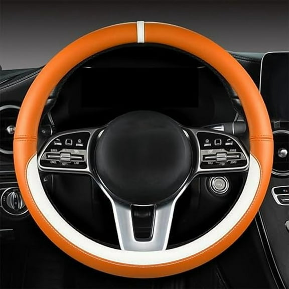 Four Season Universal Microfiber Leather Steering Wheel Cover,Washable Soft, Breathable and Comfortable to Touch, Protect Your Steering Wheel (Orange)