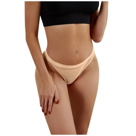 

Kddylitq Women s No Show Thong Underwear Breathable Soft Low Rise Panties Beige S