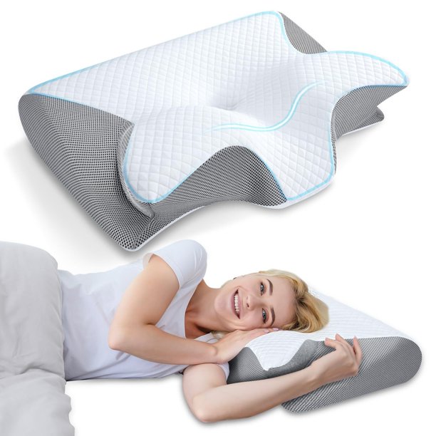 Almohada Cervical de Espuma con Memoria, 2 en 1 Almohada Ortopédica de Contorno Ergonómico para el Dolor de Cuello, Almohadas de Soporte Contorneadas para Dormidores de Lado Espalda Estómago