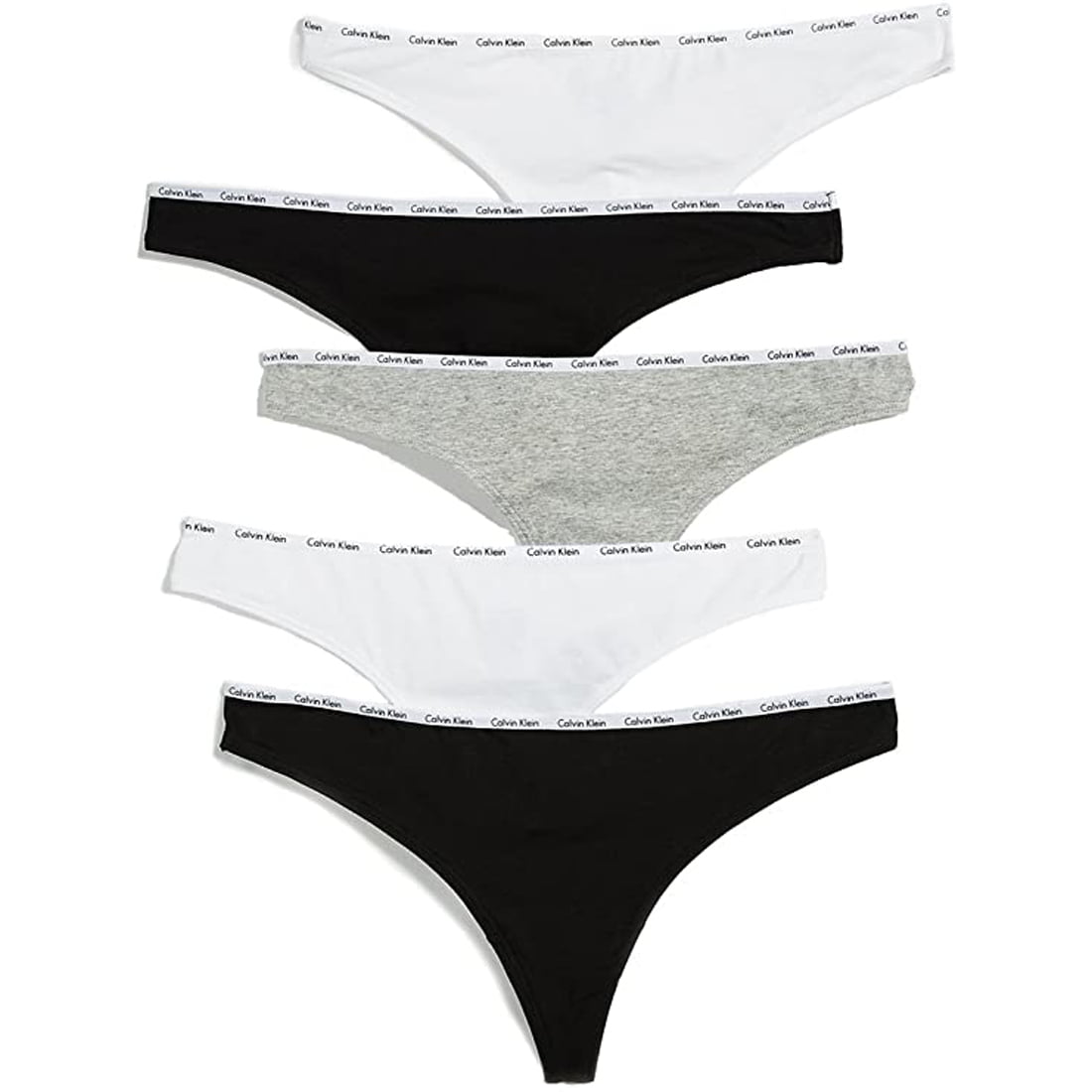 Calvin Klein Plus Size Signature Cotton 5 Pack Thong Panty, Blk/Wht/Grey,  1X 
