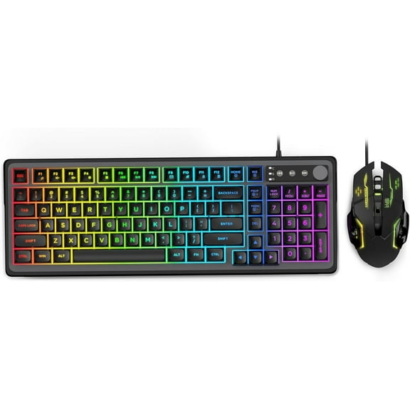 Gaming Wired Keyboard and Mouse Combo -  Volume Wheel, 14 RGB Backlit, 26-Key Anti-Ghosting, Quiet Typing, Adjustable DPI Mouse for Gaming & Work