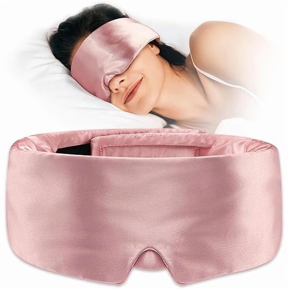 Soft Sleep Mask, Blackout Eye Mask for Side Sleepers, Women Men Sleeping Mask, Anti-Wrinkle & Softer Than Real Mulberry Silk Eye Cover, Satin Blindfold with Adjustable Band, Pink