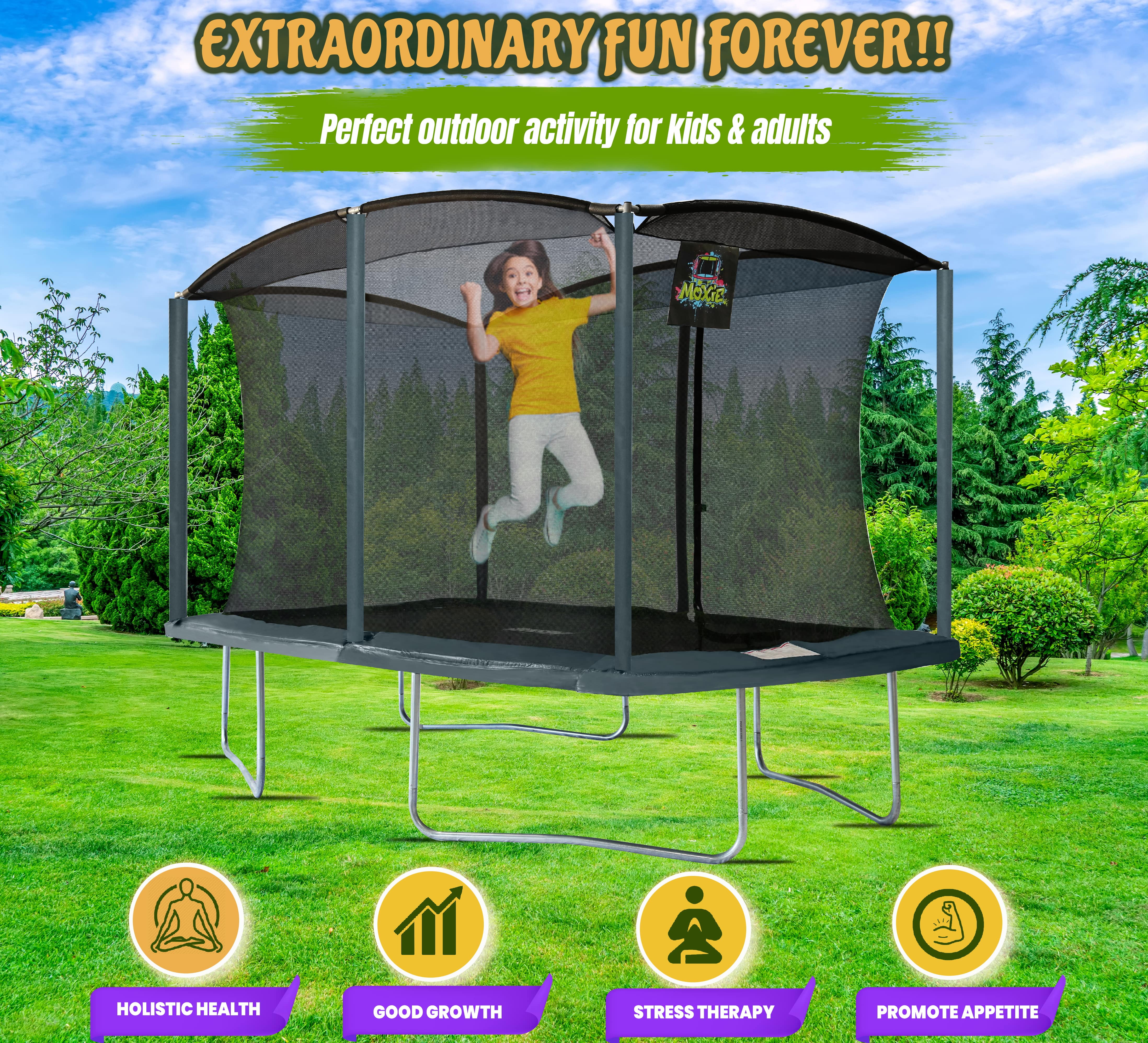 Machrus Moxie 8 x 12 FT Rectangular Outdoor Trampoline Set with Premium Safety Enclosure – Gymnastics Rectangular Trampoline for Kids and Adults- Ocean Green