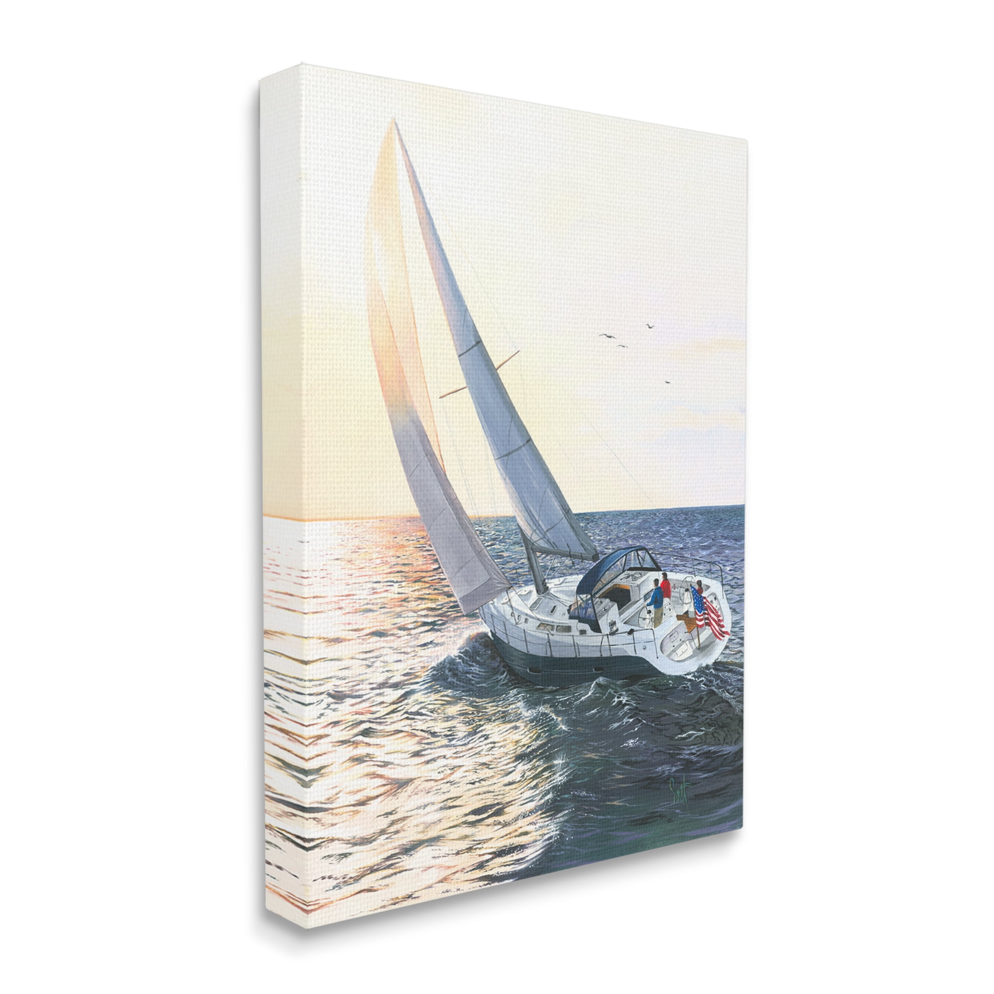 Stupell Industries Boating at Sunrise Transportation Painting Gallery Wrapped Canvas Print Wall Art, 24 x 30