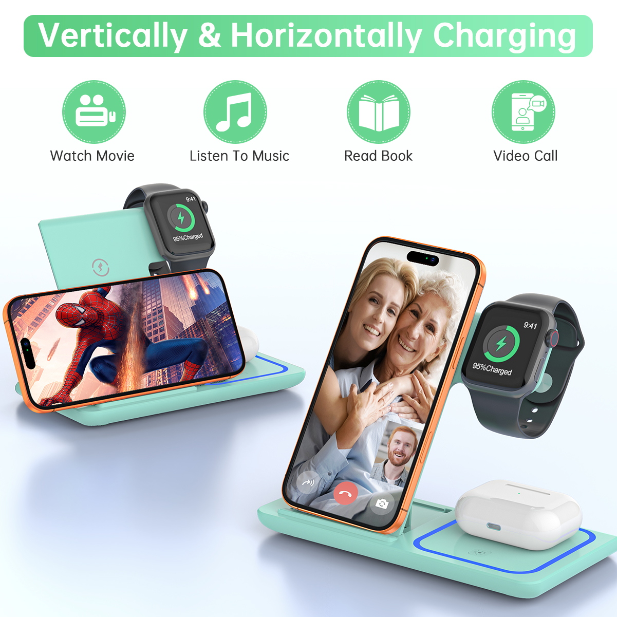 Cshidworld 3-in-1 Wireless Charging Station, Green photo 4