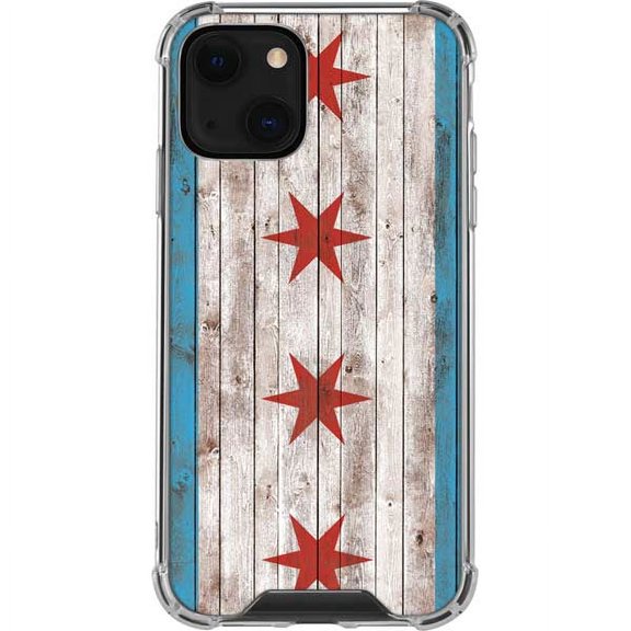 Skinit Countries of the World Chicago Flag Dark Wood iPhone 13 Clear Case