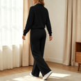 thumbnail image 5 of Floleo Women's Collared Button Front Top and Pants Set with Pockets Elastic Waist Long Sleeve Solid Color Loose Fit for Work Travel Home Daily Wear, 5 of 6