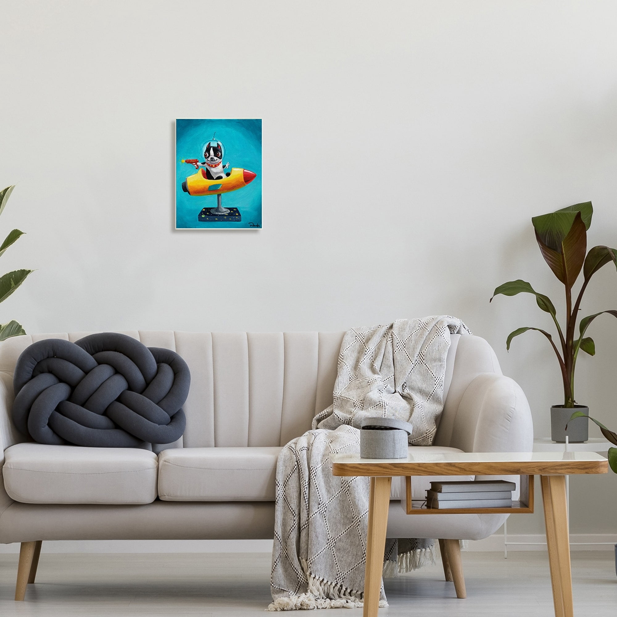 Stupell Industries Funny Big Eye Space Dog Retro Rocketship Ride, 10 x 15, Design by Brian Rubenacker