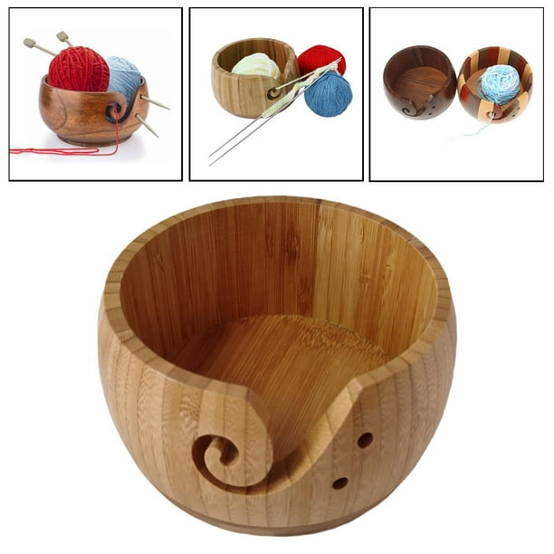 Cuenco de madera para almacenamiento de hilo BLESIY Canasta de almacenamiento 5.9 con orificios