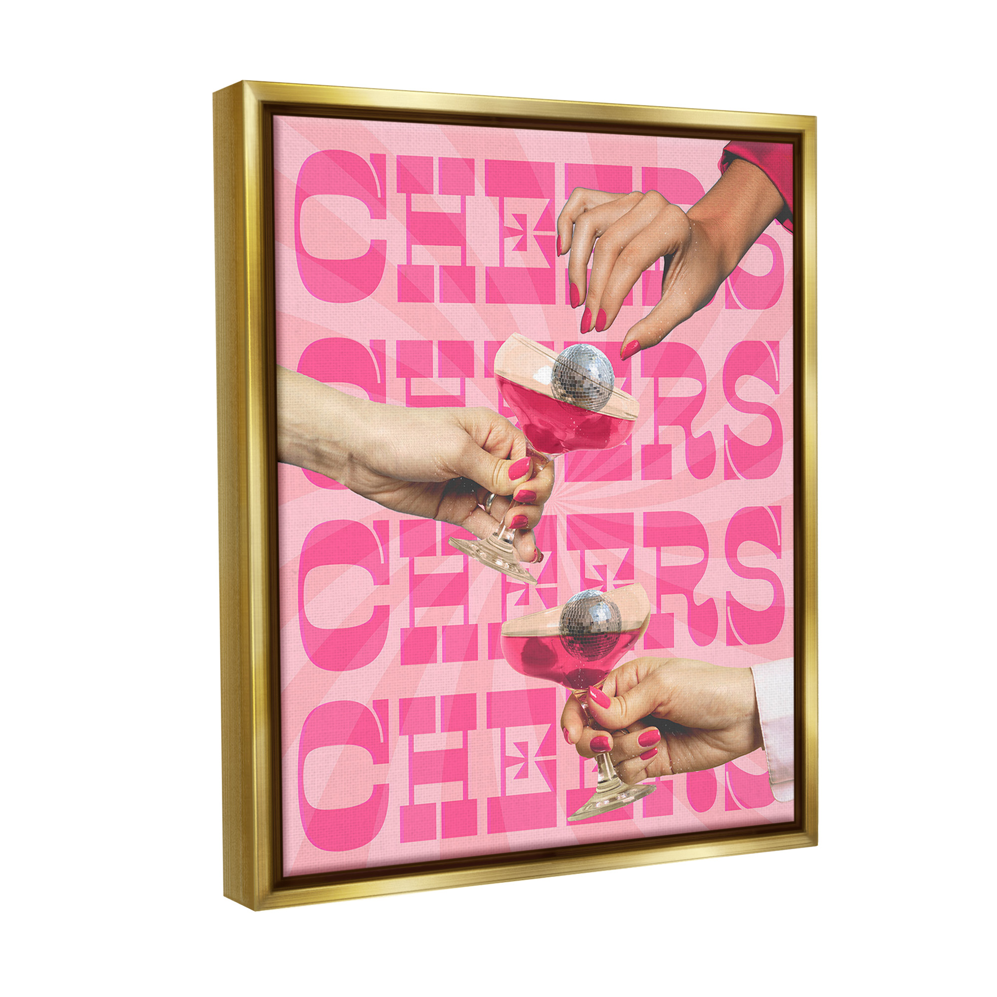 Stupell Industries Cheers Pink Margaritas Food & Beverage Painting Gold Floater Framed Canvas Art Print Wall Art, 25 x 31
