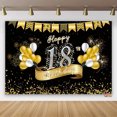 thumbnail image 3 of Fondo para fiesta de cumpleaños número 18 con globos con purpurina dorada y negra para niños y niñas de 18 años para fondos de fotografía, 3 of 5