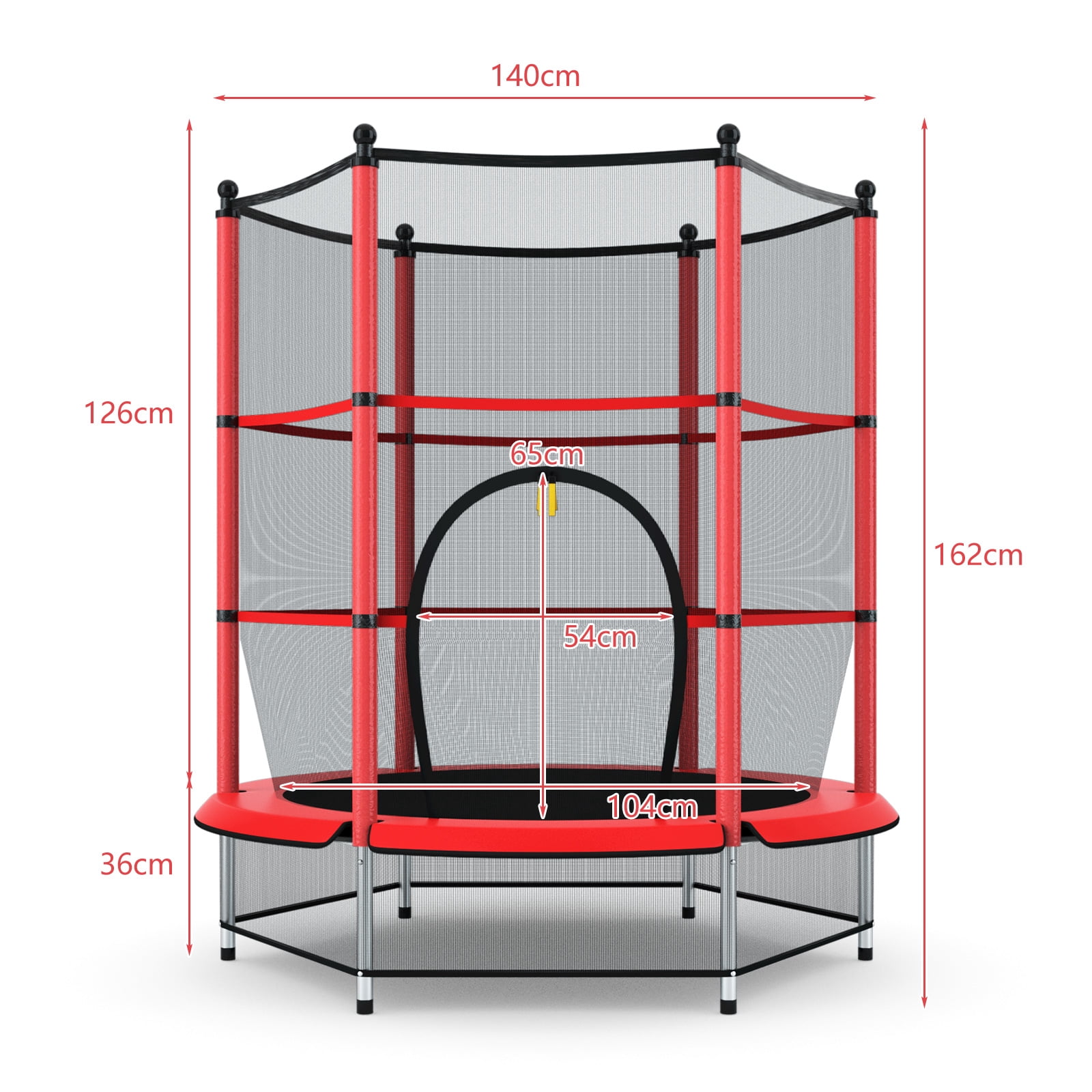 Topbuy Kids Round Jumping Trampoline Combo Bed Trampoline W/ Safety Enclosure Net Red
