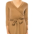 thumbnail image 4 of Moa Collection Women's Solid Wrap Dress – 3/4 Sleeve V-Neck with Waist Tie, 4 of 6