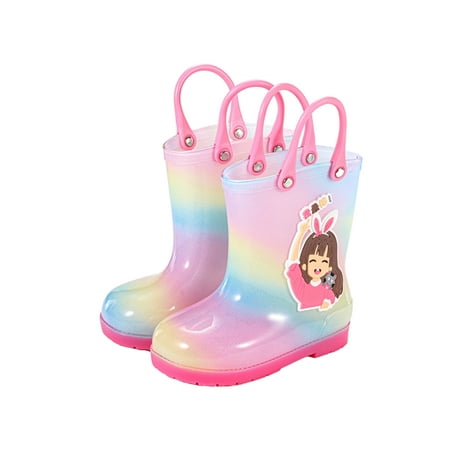 

Ritualay Children Waterproof Booties Cartoon Rubber Boots Slip Resistant Rain Boot Breathable Lightweight Garden Shoes Rainy School Wide Calf Rainboot Pink With Handles 11C