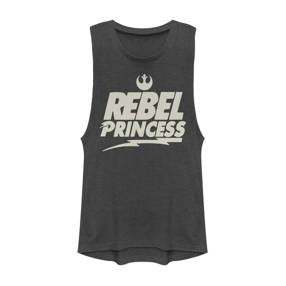 Junior's Star Wars Rebel Princess Rocker Festival Muscle Graphic Tee Charcoal X Large