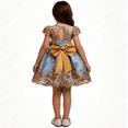 thumbnail image 5 of Amzcrzy Vintage Dress Girls Royal Crew Neck Floral Midi Dress, Light Blue Gold Floral Embroidered Lace Ball Gown Short Puff Sleeve Formal Party Gown with Oversized Satin Bow, 5 of 10