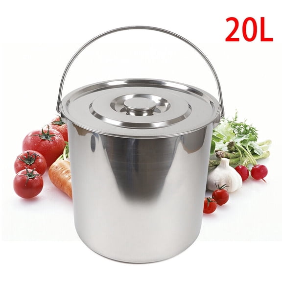20L Extra Thick Stainless Steel Bucket Food Tank Water Storage Milk Pail with Lid & Handle