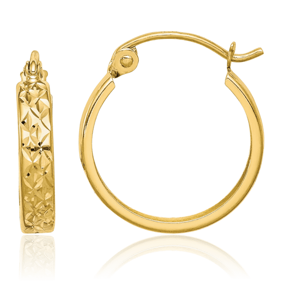ICE CARATS 10K Solid Yellow Gold Round Medium Hoop Earrings - 15mm 5/8 inch - Snap Back, Diamond Cut Women's