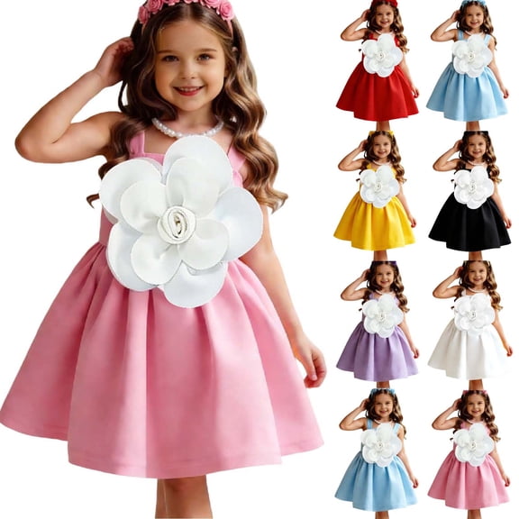 HAOTAGS Girls Tutu Dresses 7-8,Sleeveless Party Sweetheart Neckline Summer Flower Ball Gown Dress Pink