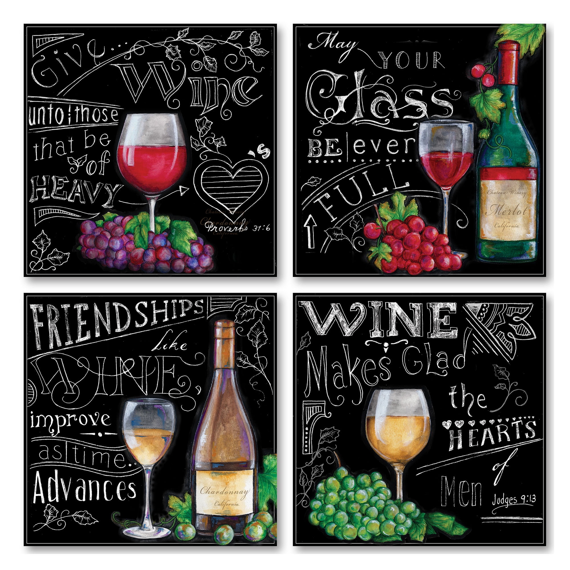 Black and White Inspirational Wine Quote Adult Kitchen Decor; 4 - 12" x ...