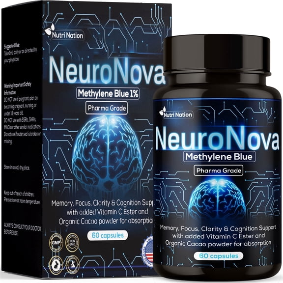 Nutri Nation Methylene Blue Capsules USP Pharmaceutical Grade 12mg Cognitive Support 60 Count