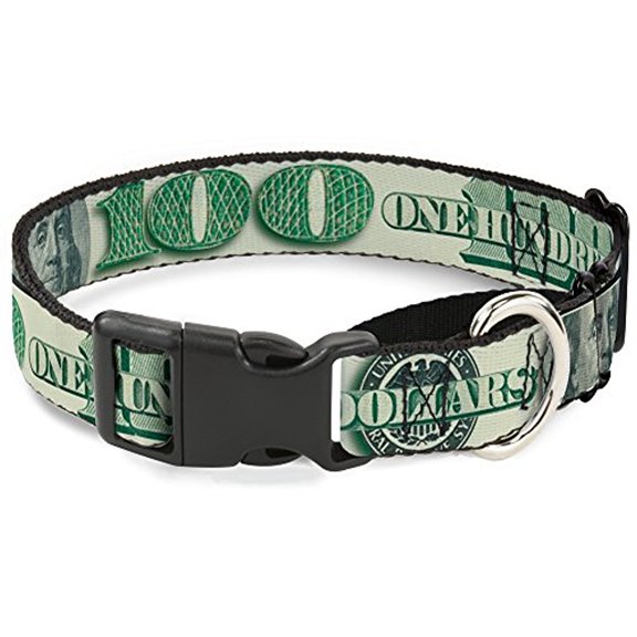 buckle-down 100 dollar bill close-up triple benjamin martingale dog collar