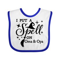 Inktastic I Put a Spell on Oma and Opa Witch Hat and Broom Boys or Girls Baby Bib