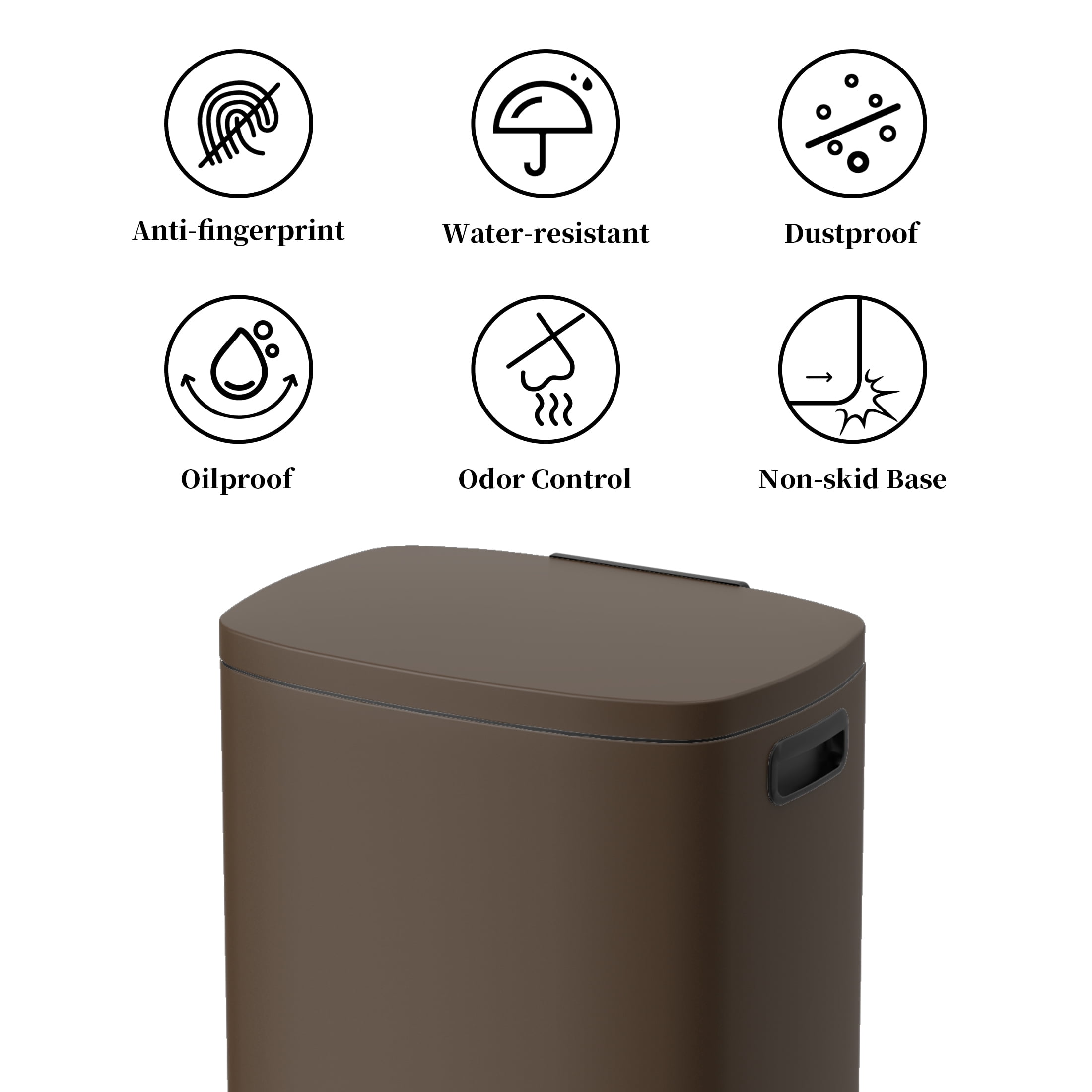 KSSKSS 13 Gallon Trash Can with Lid,Fingerprint-Proof Stainless Steel Kitchen Trash Can with Soft-Close Lid and Removable Inner Bucket,Brown