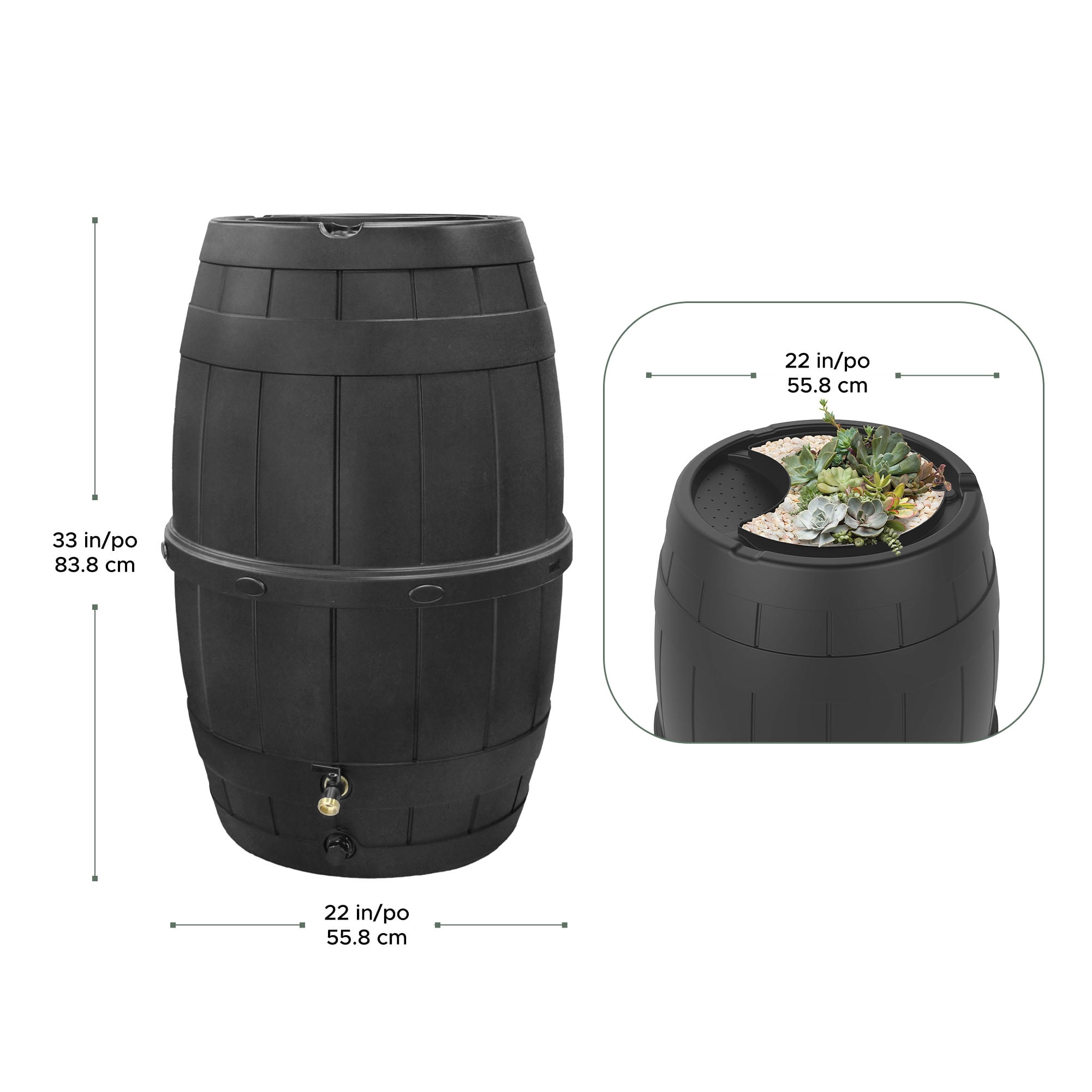 TierraVerde Knock Down Rain Barrel with Rust Proof Brass Spigot, 39 Gallon, Black