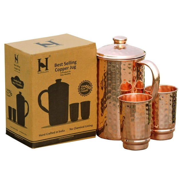 Juego de Jarra y Vasos de Cobre HealthGoodsIn 1.5L + 350ml