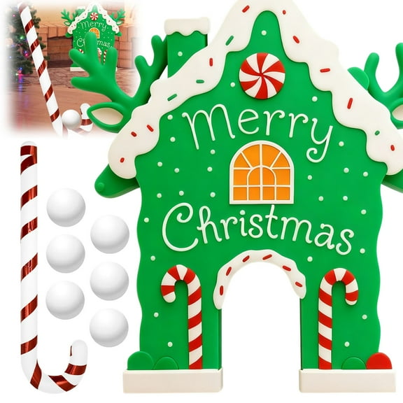 Green Christmas Golf Toy Set Holiday Wooden Mini Golf Toy with Candy Cane Club & 6 Balls Family Golf Game Kit Xmas Party Game Props Set for Adults and Kids