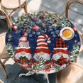thumbnail image 2 of Navy Blue Christmas Round Tablecloth, Fitted Table Cover with Elastic for 36"-44" Round Tables, Gnomes Xmas Tree Poinsettia Eucalyptus Table Cloth Outdoor Indoor Dinning Party Waterproof Tablecloths, 2 of 7